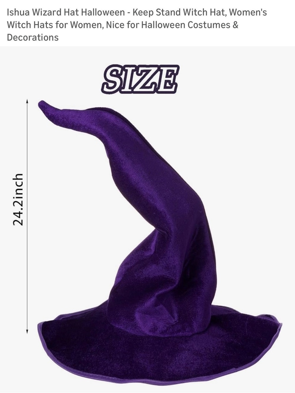 ISH Purple Velvet Pointed Witch Hat for Women